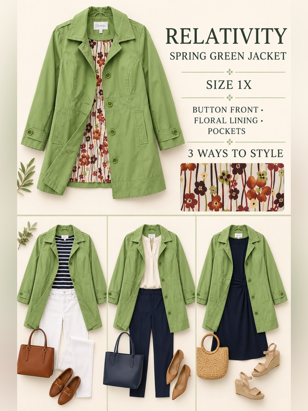 Relativity Grass Green Trench Coat with Button Front